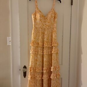 Yellow Floral Ruffle Maxi Dress - Women's Summer Dress
